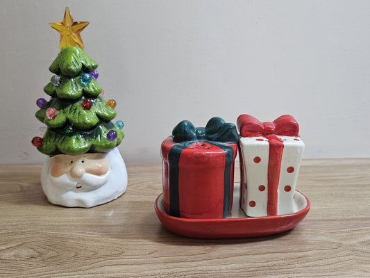 Salt and Pepper  Dispenser - Christmas Theme /Ceramic