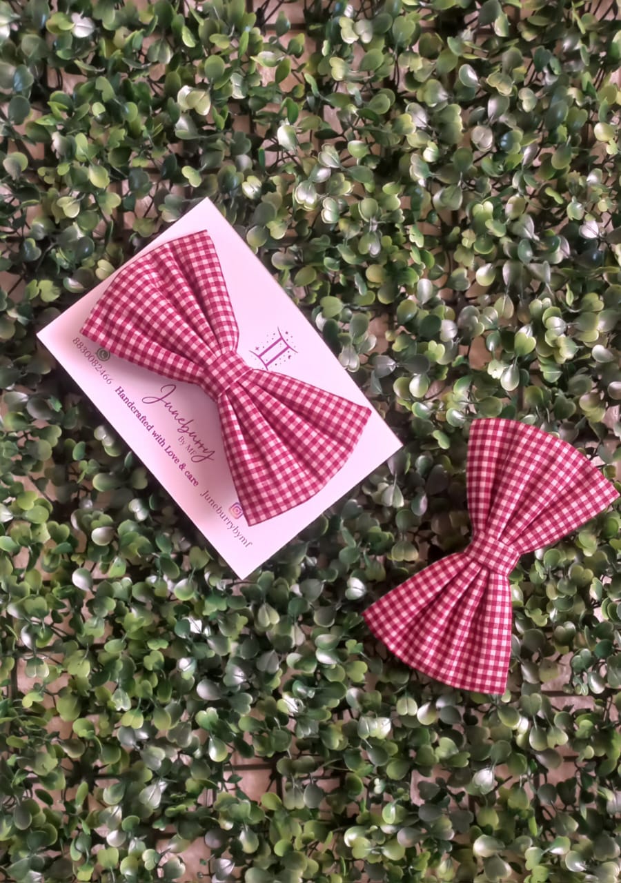 Maroon Checks Classic Bow