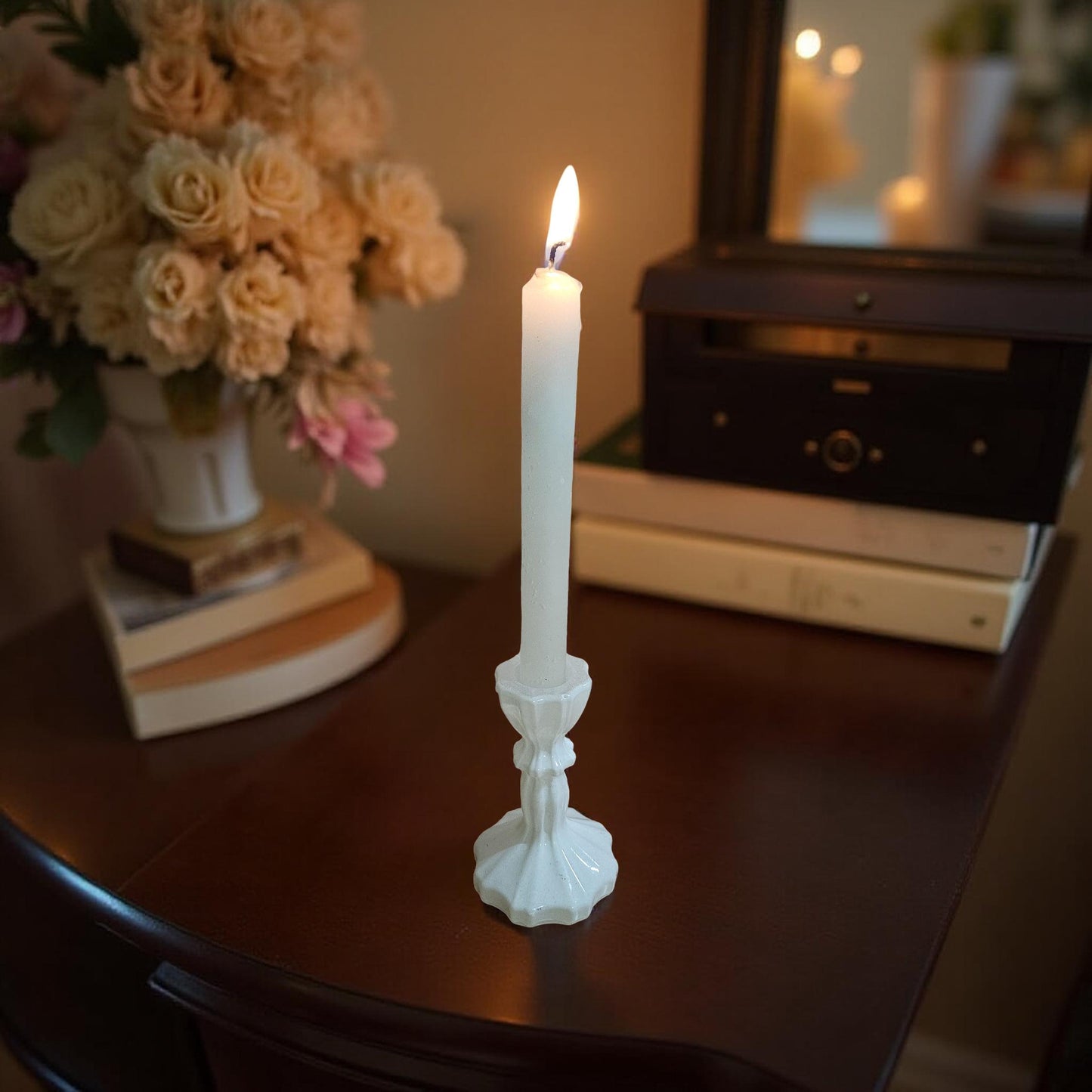 Candle Holder Stand, Antique White/ Pack of 2